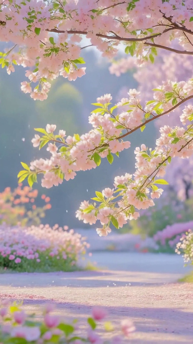 春日樱花唯美林间小路