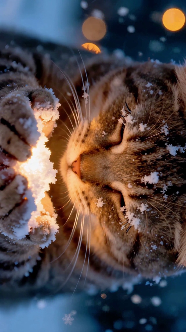 雪中暖光治愈萌猫