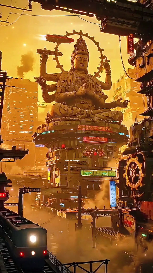 中式赛博城市巨佛