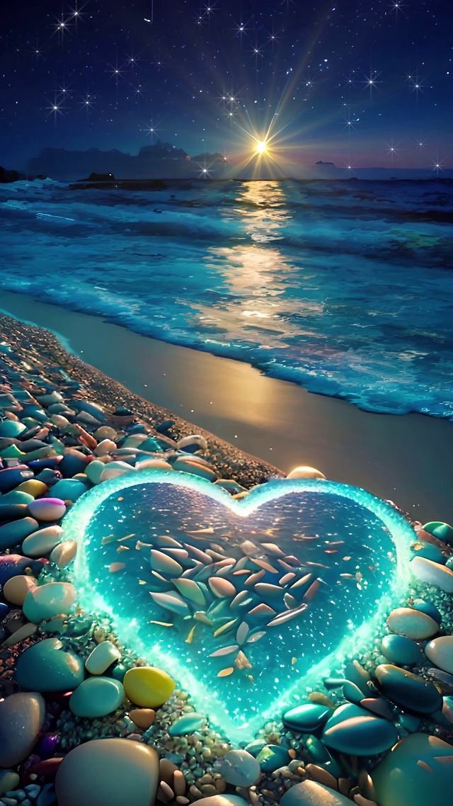 唯美治愈心型沙滩