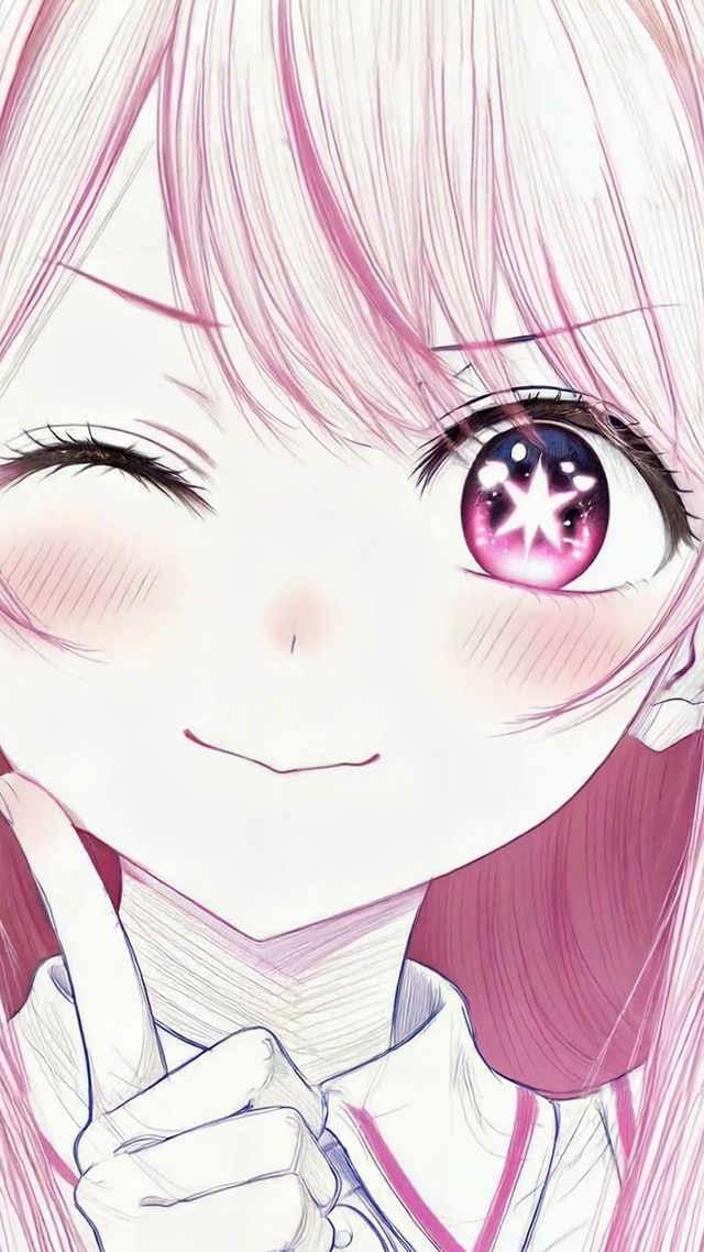 粉发俏皮眨眼动漫美少女