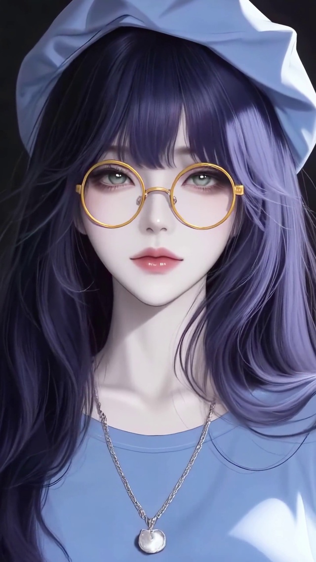 气质蓝发眼镜美女