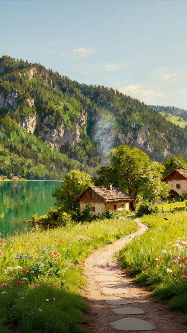 护眼绿景树木房屋