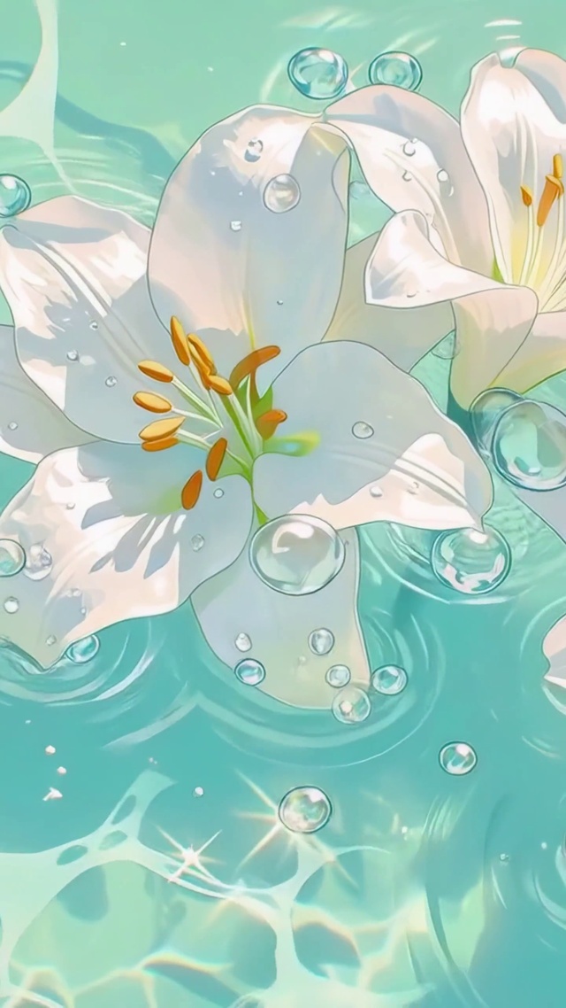 清透水波中的白百合