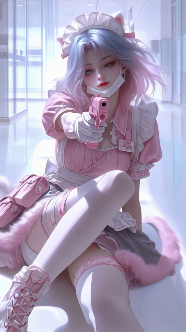 走廊里的粉色战斗猫娘