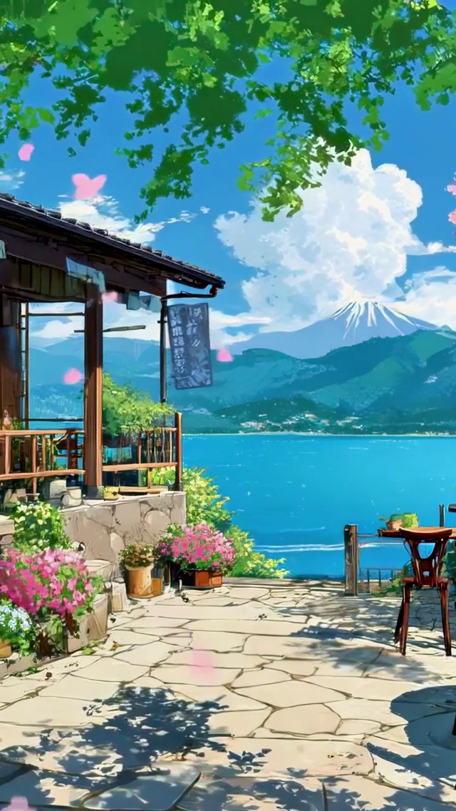 富士山下的樱花咖啡馆