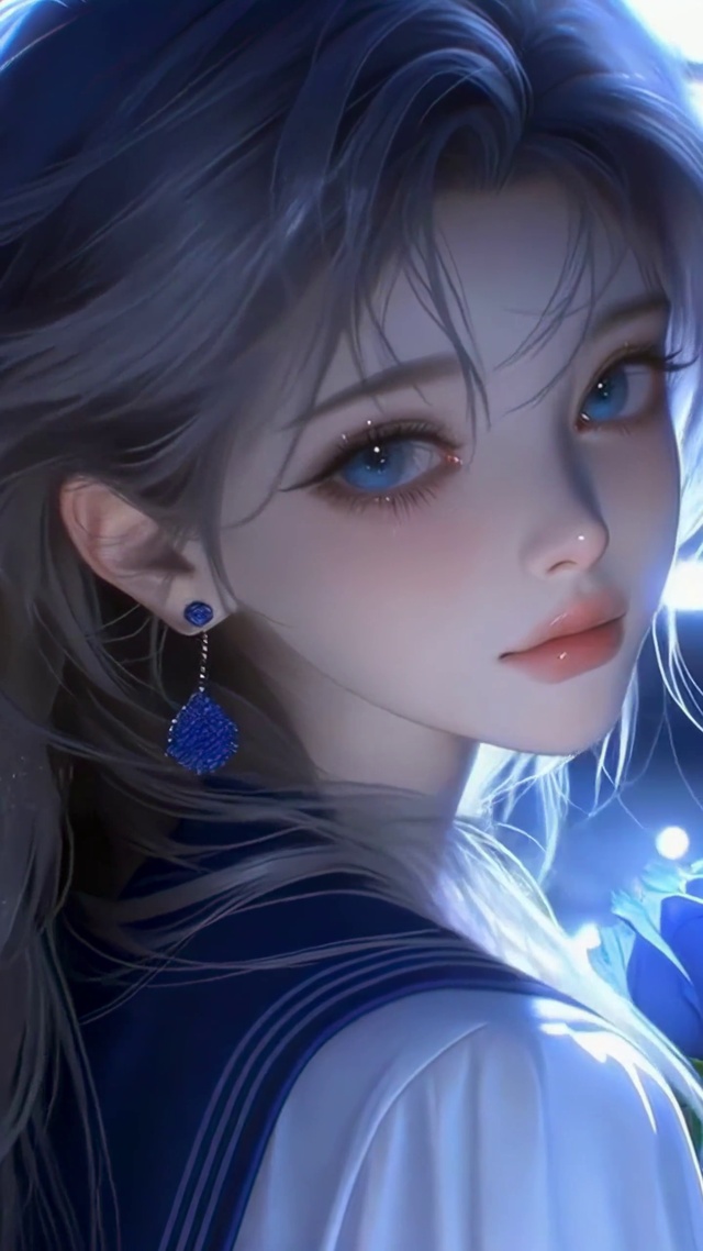 月光海面的蓝玫瑰少女