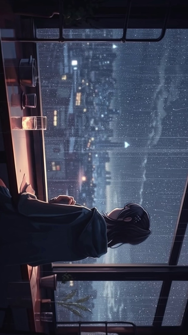 城市窗外暴雨