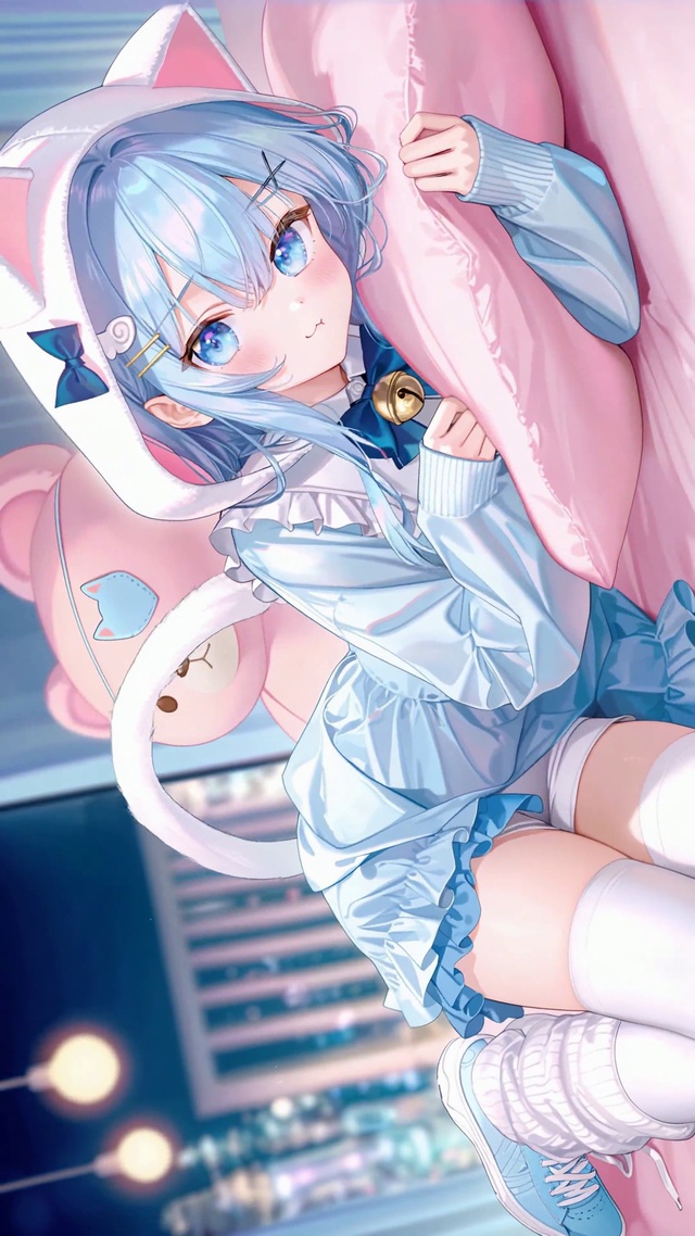蓝发猫耳软萌二次元少女