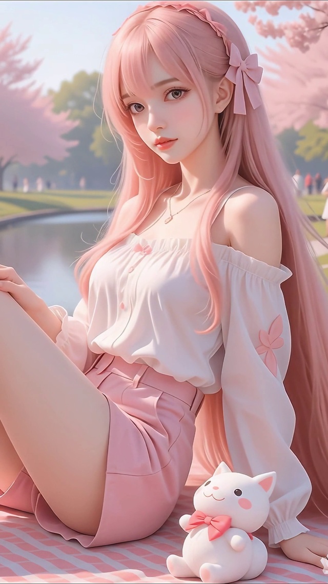 浪漫樱花树下美女