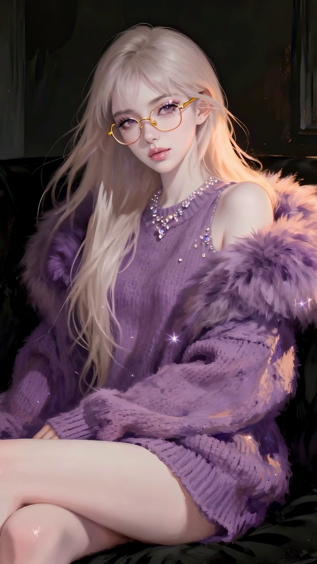 书房紫衣纯欲眼镜美女