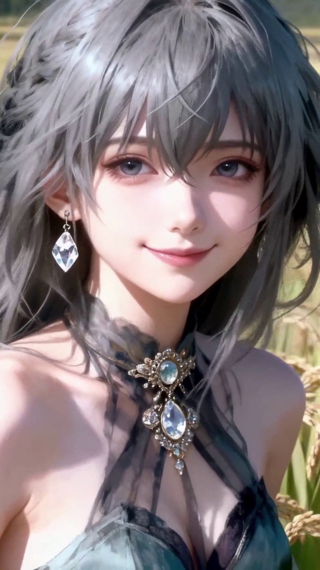 秋日稻田银发二次元美少女