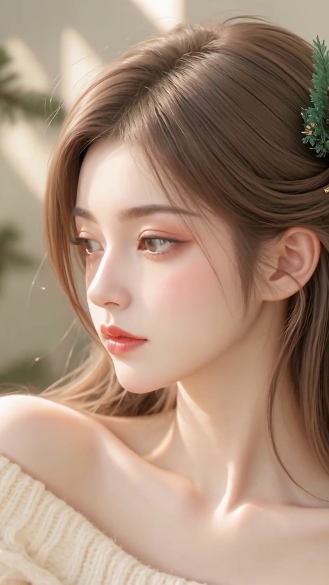 圣诞树下的优雅女孩