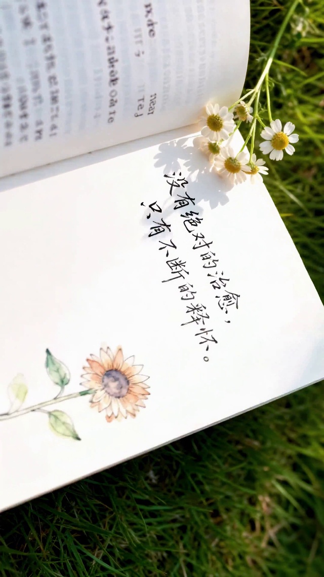清新草地书本治愈语录