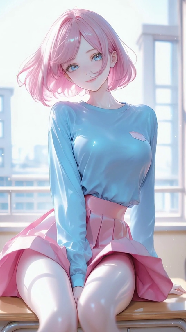 粉色头发美丽女孩