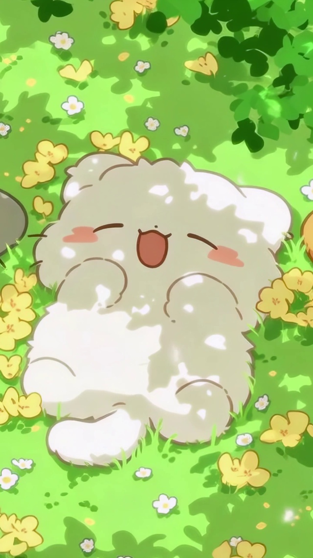 花丛里打盹的三只小猫咪