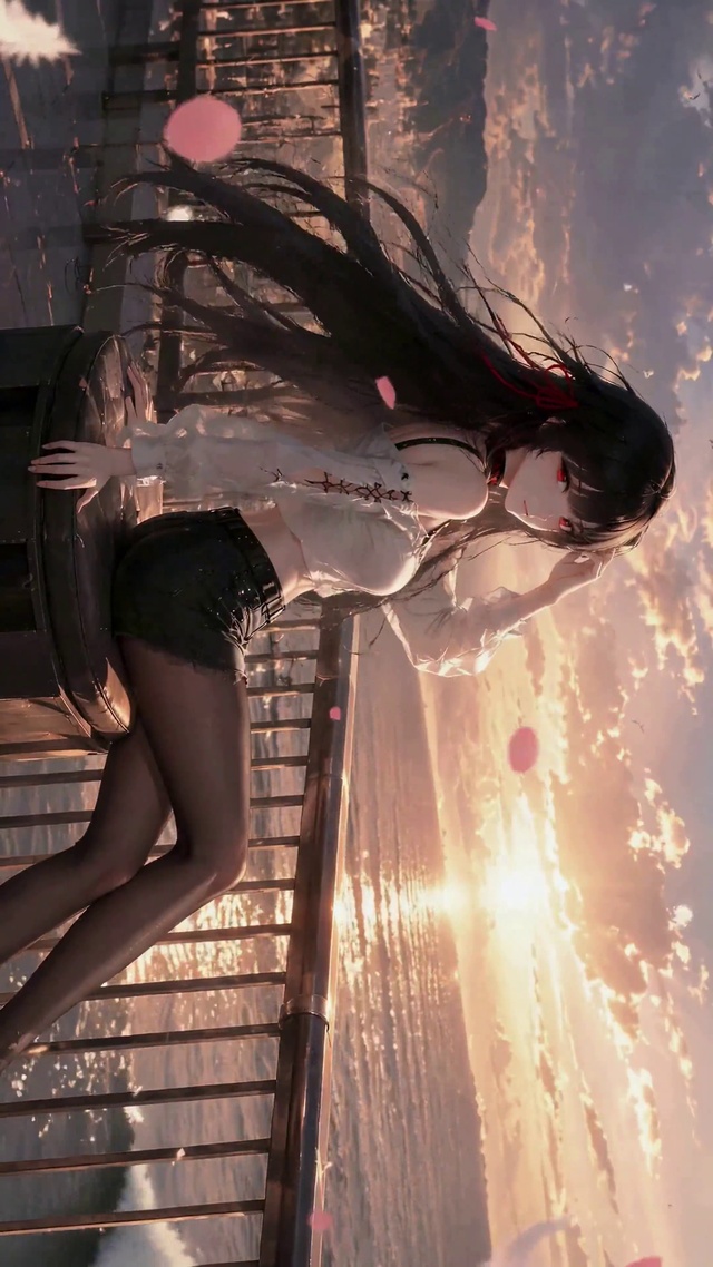 海风夕照少女