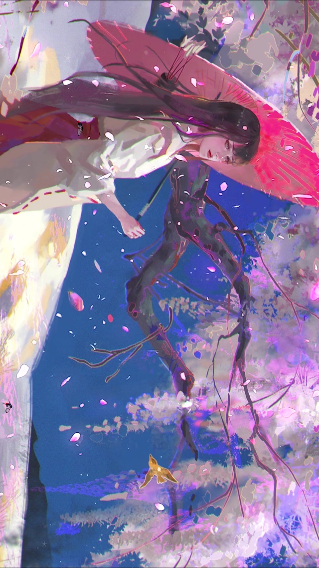 冬天樱花树下的女孩