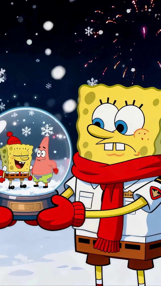 雪夜烟花海绵宝宝派大星