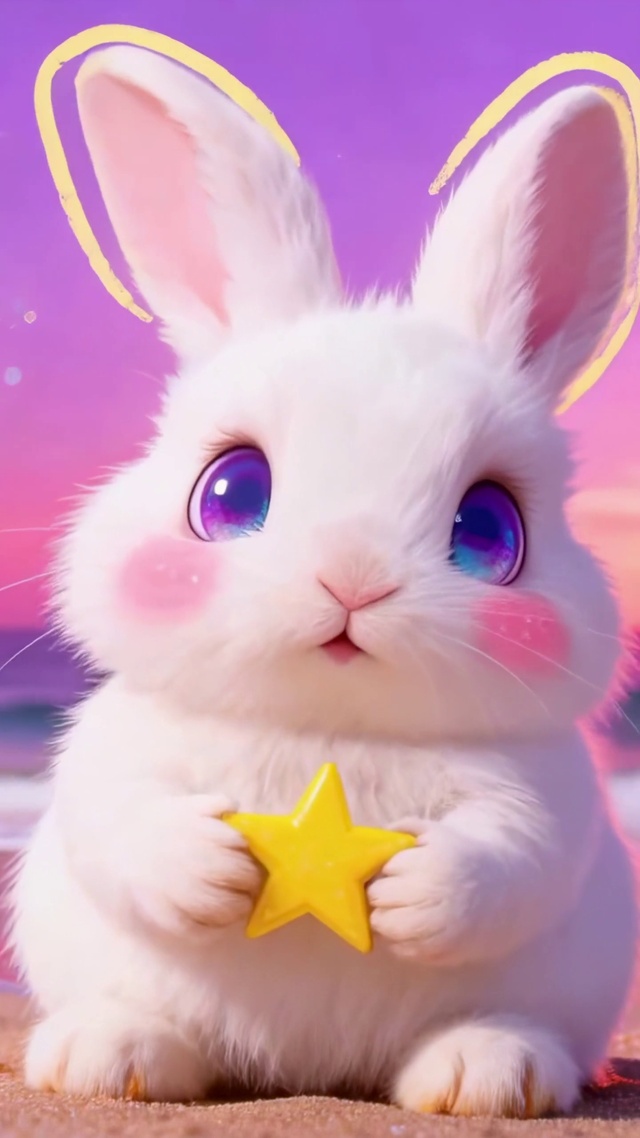 粉紫海边的星星兔