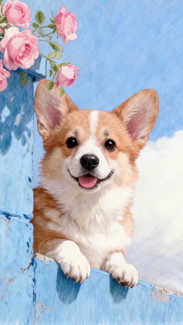 蓝墙玫瑰柯基的春日小清新