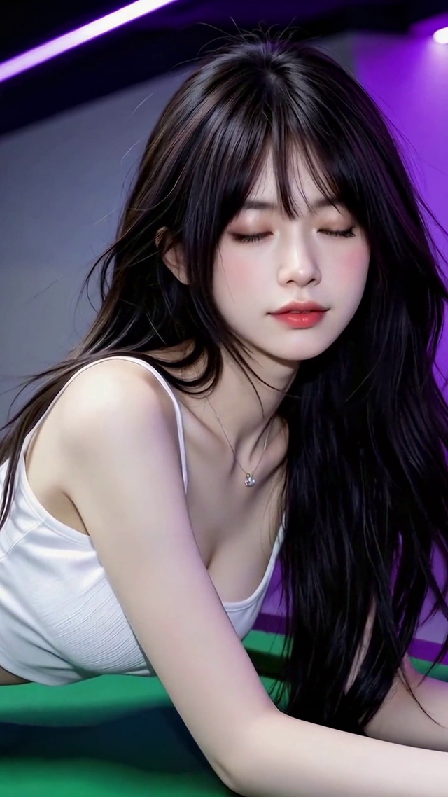 台球室清纯长发美女