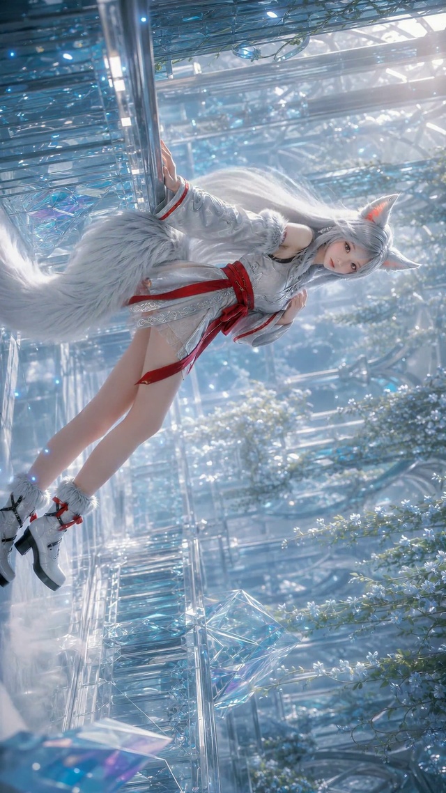 水晶宫殿狐耳银发美少女