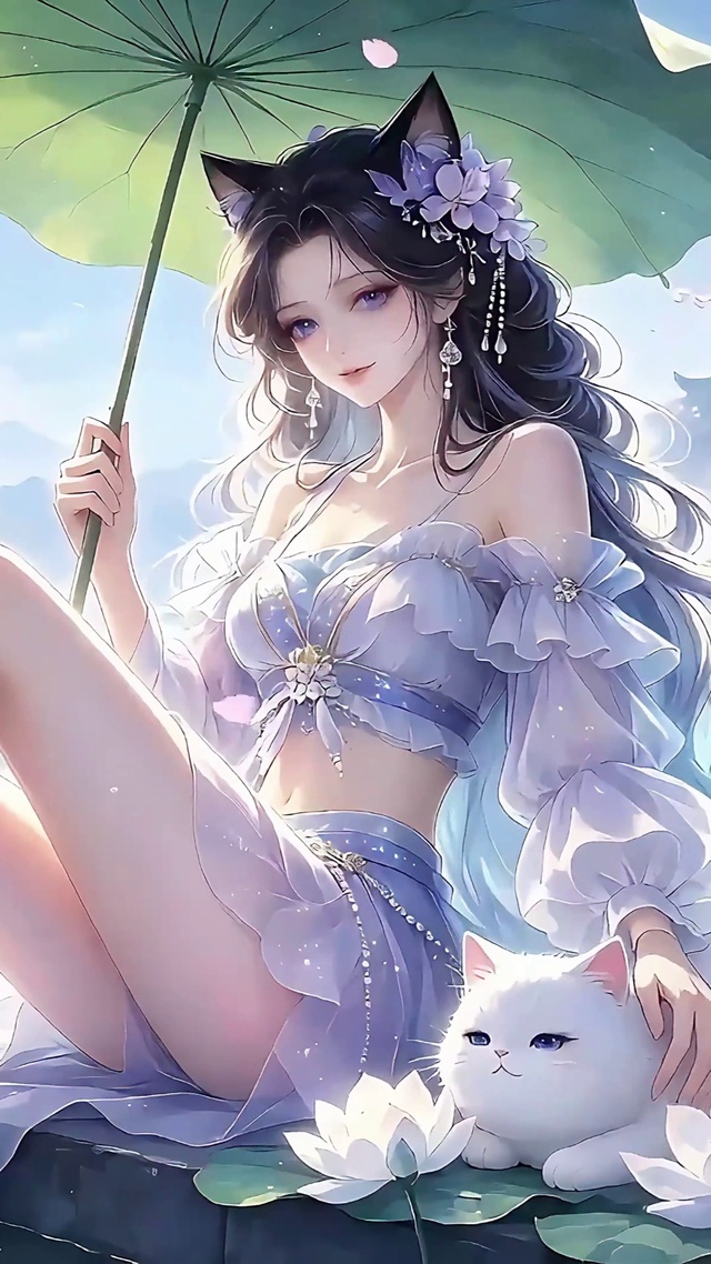 夏日荷塘猫娘