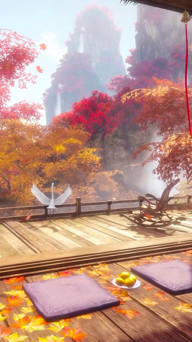 古风深秋红叶山水阁楼