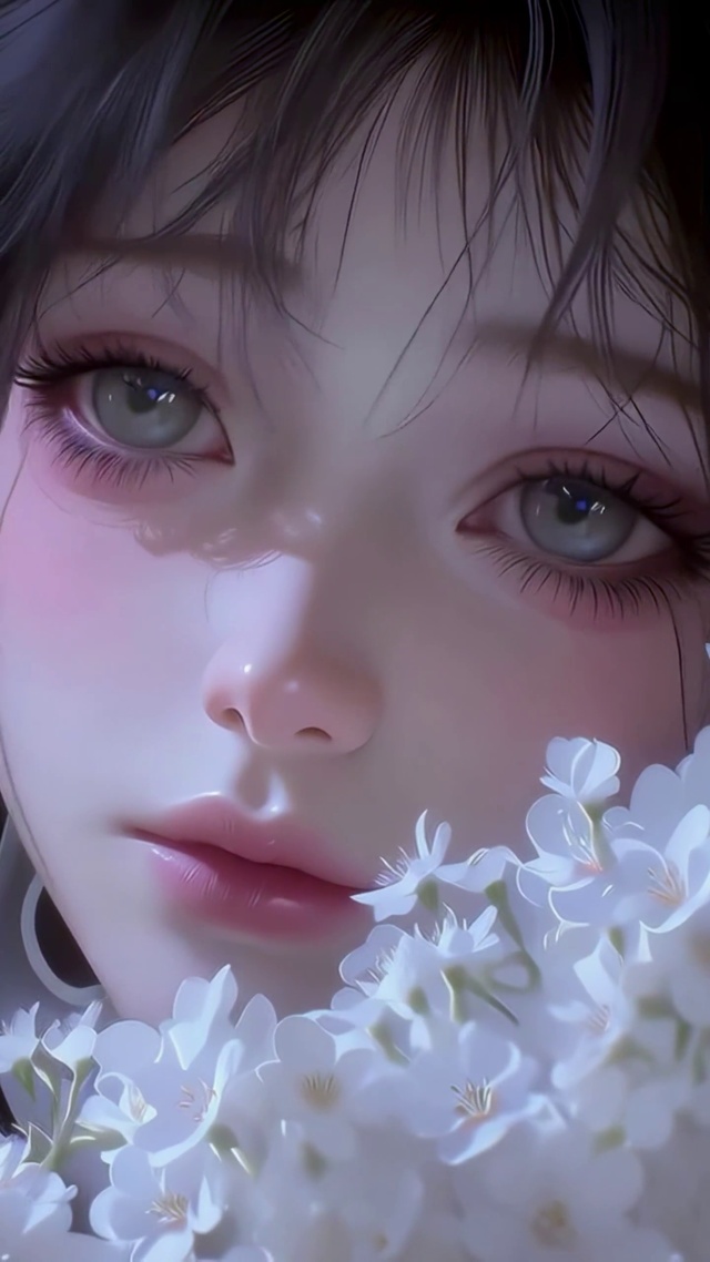 水墨白樱少女