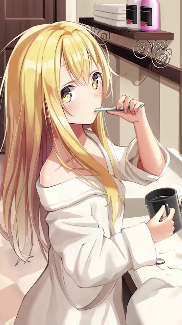 洗漱的少女