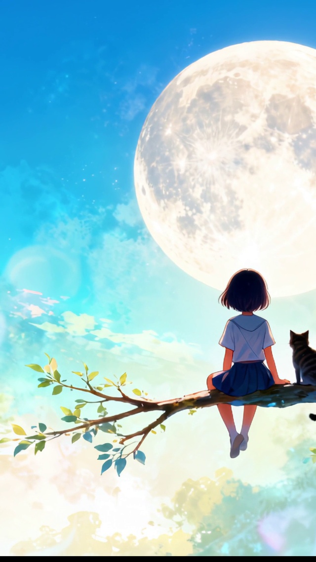 月下少女与猫