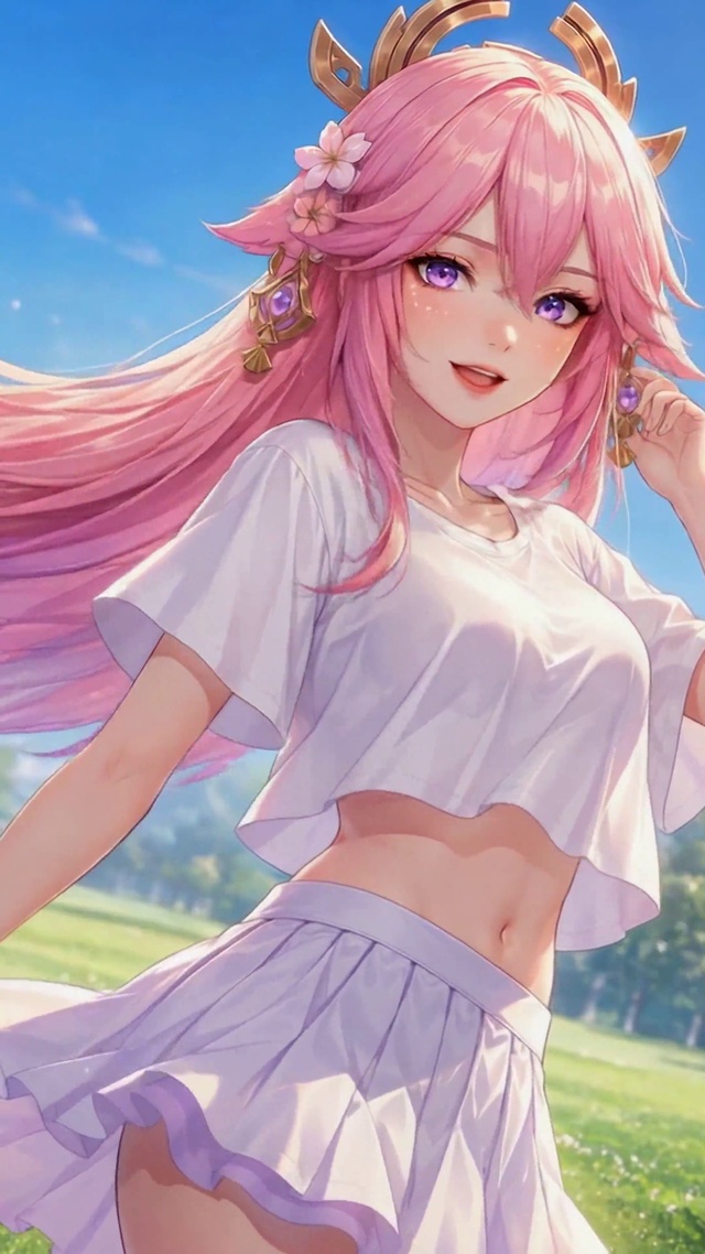 清新户外粉发二次元美少女