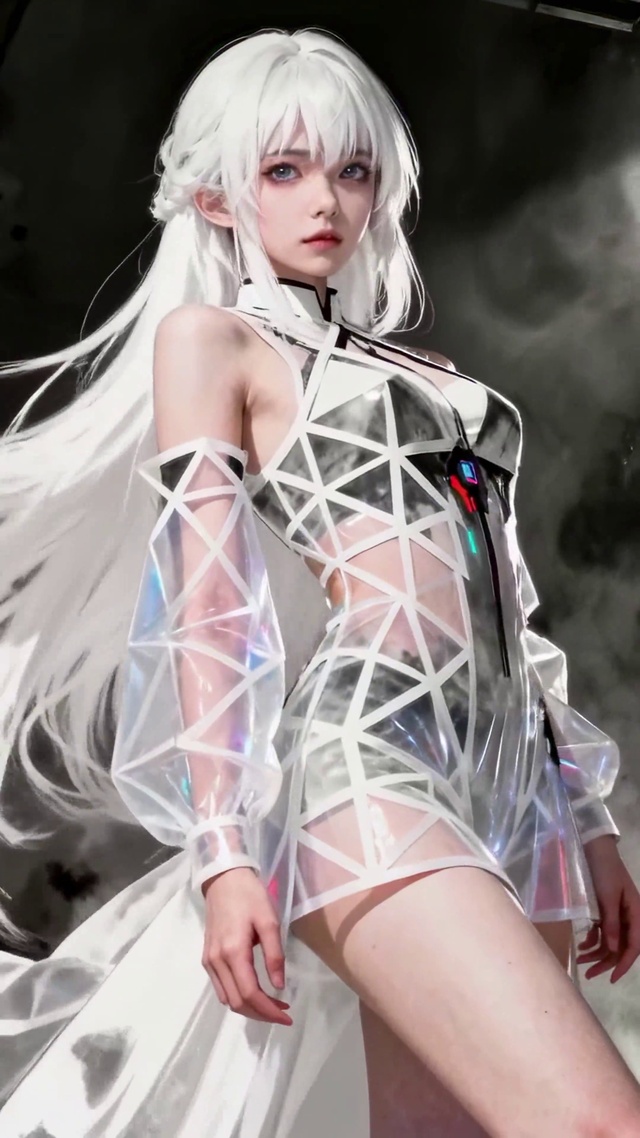 水墨风白发大长腿少女