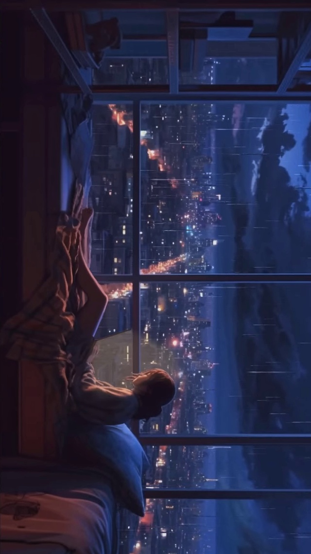 雨夜窗边的女孩