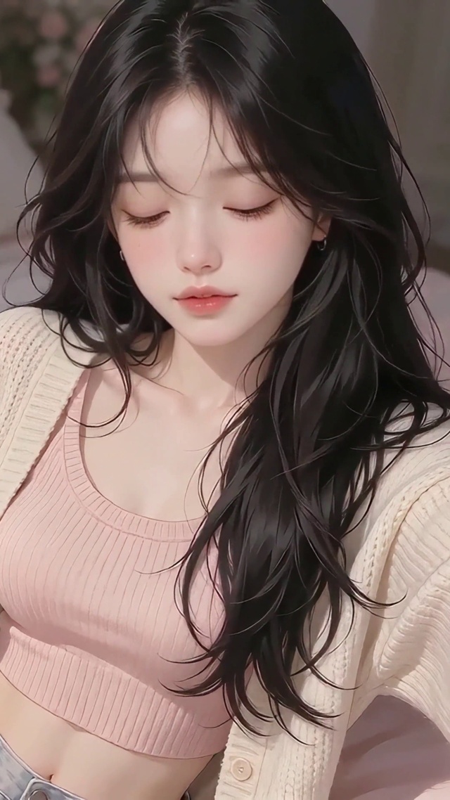 柔和粉卧室少女