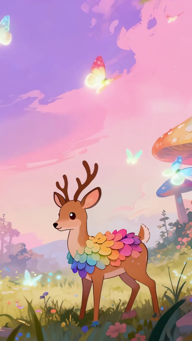 梦幻蘑菇下小鹿