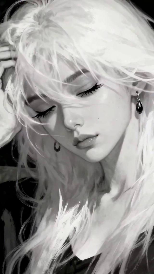 黑白银发：慵懒的时尚动漫美女