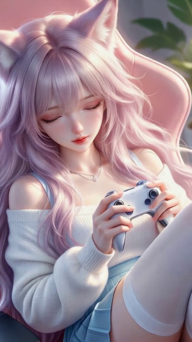 粉发狐耳电竞美少女