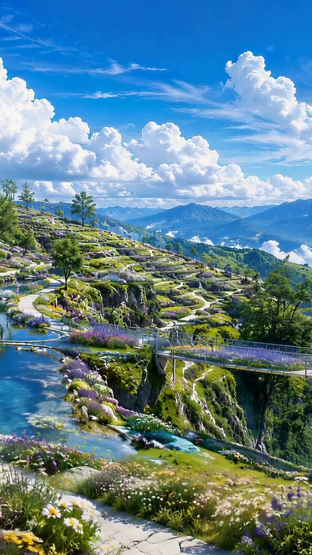 清新云端山间花海美景