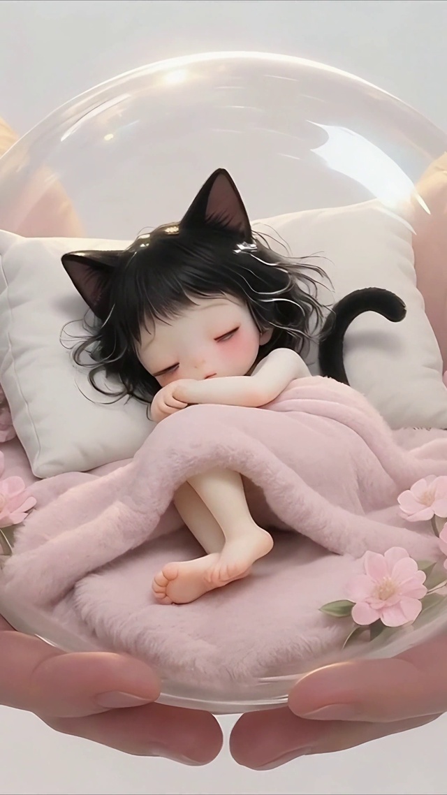 手里睡觉的呆萌小猫娘宝宝