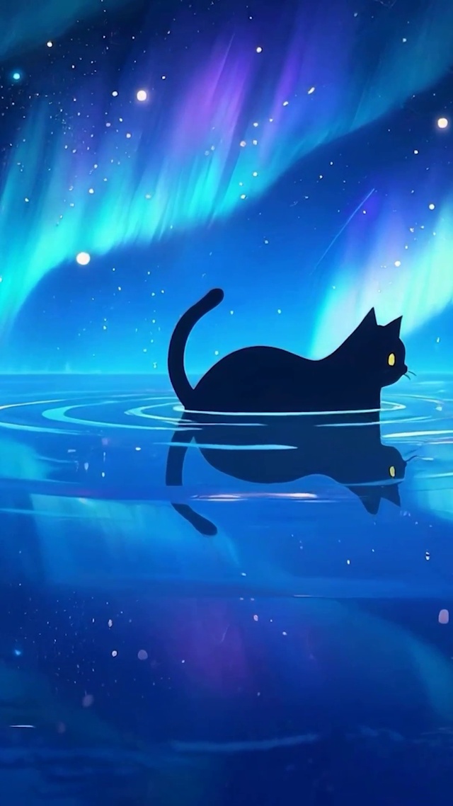 夜景游水猫咪