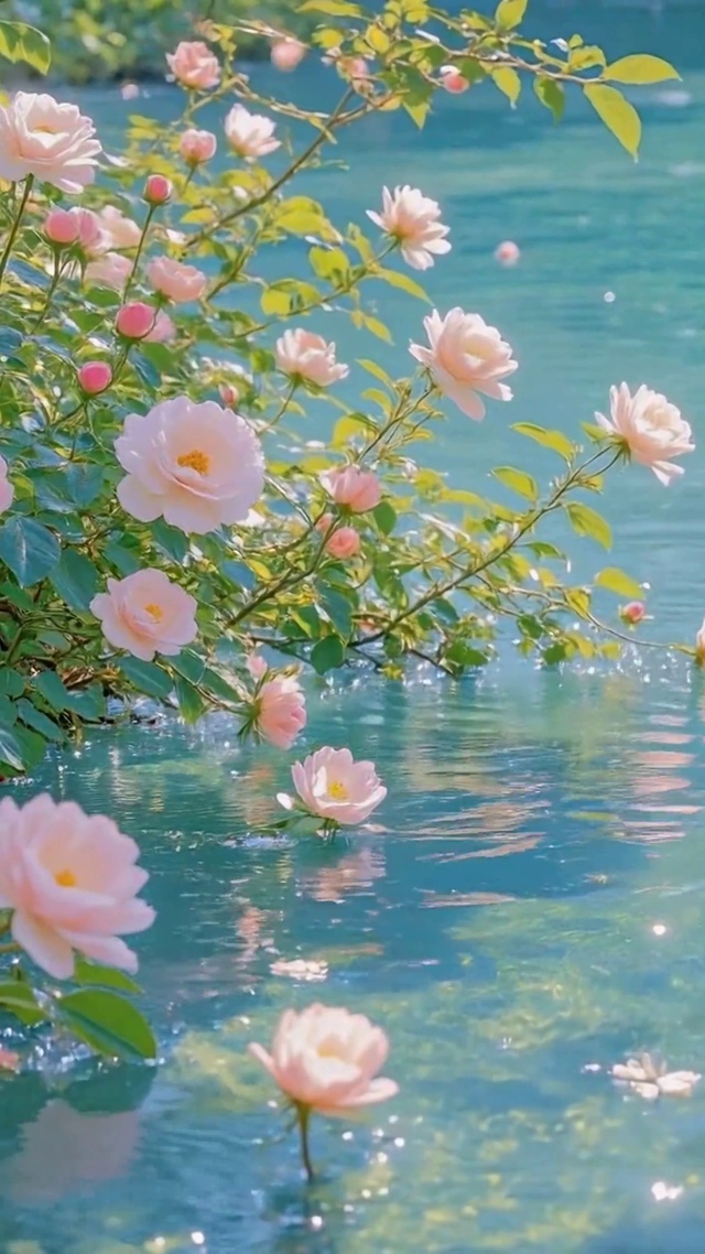 清溪粉花浪漫治愈风景