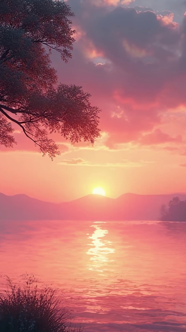 唯美治愈湖畔黄昏