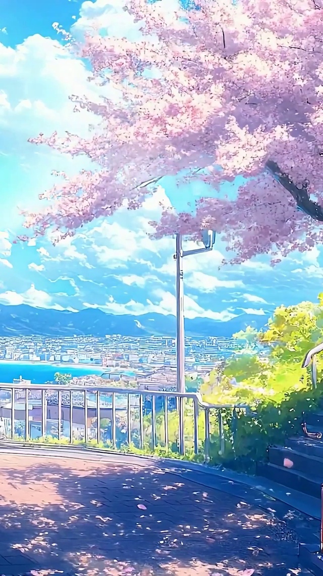 樱花树木海景