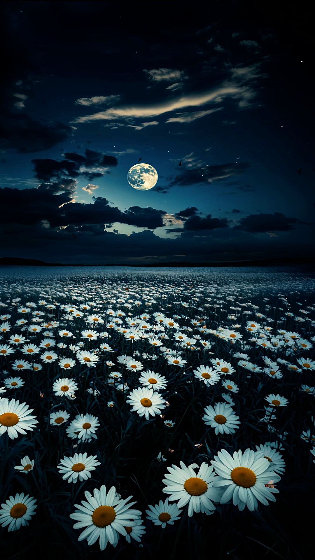 夜晚下的小雏菊花海