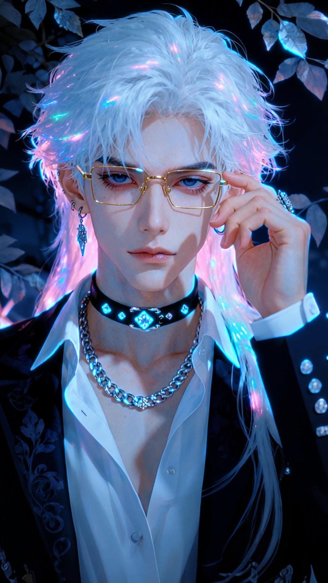 帅气斯文白发眼镜男神