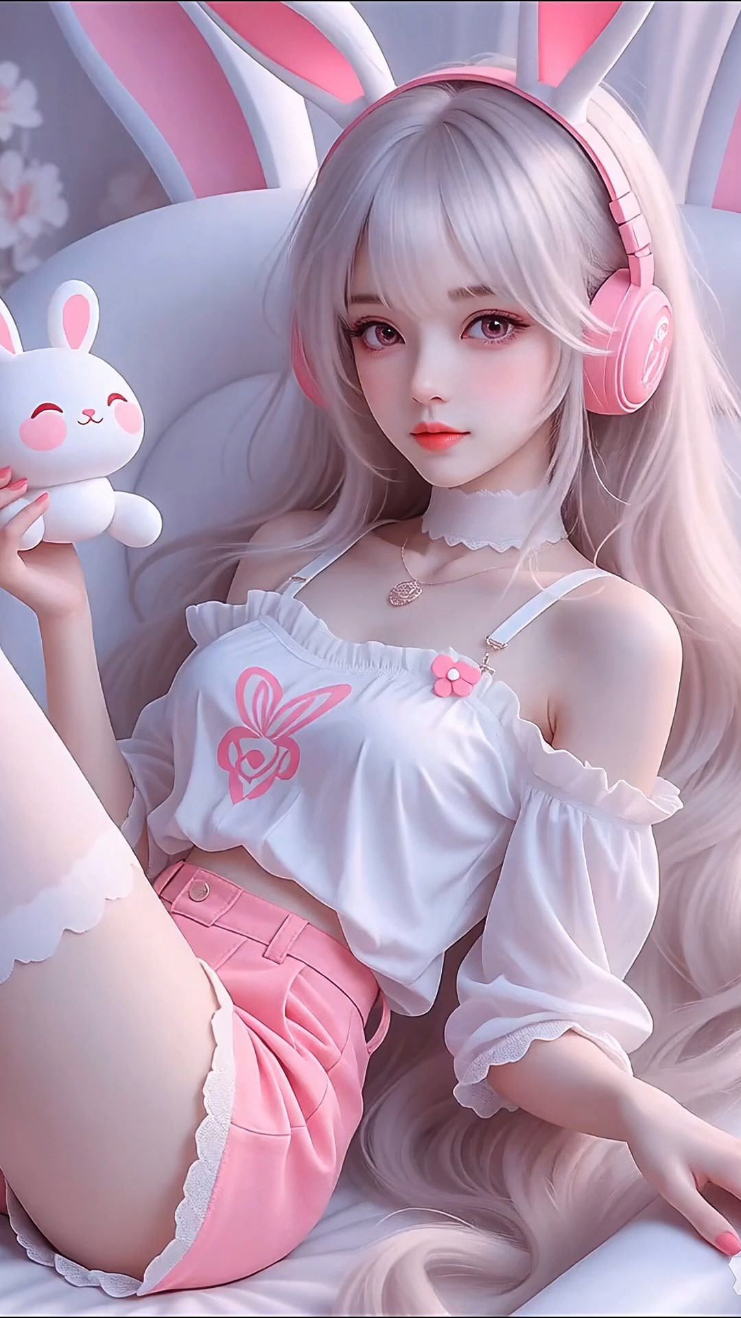 可爱粉兔子美女