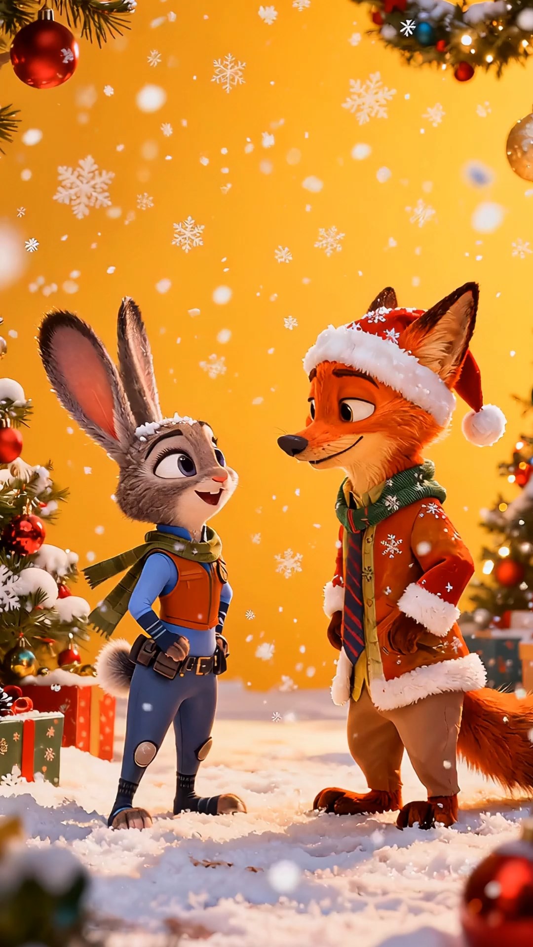 雪中的尼克和朱迪