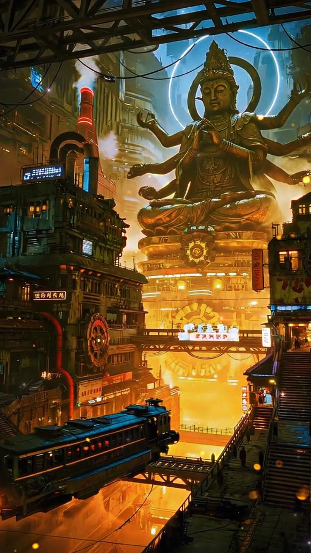 中式赛博城市巨佛